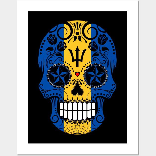 Barbados Flag Sugar Skull with Roses Wall Art by jeffbartels